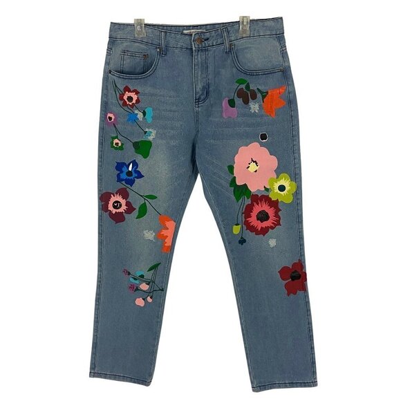 Misslook Women's Floral Jeans Straight Leg Size XL (33 x 31) High Rise NWT - Picture 1 of 9